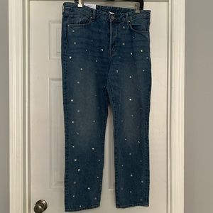 High waisted studded straight leg jeans